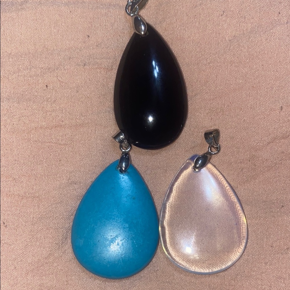 Teardrop Pendant Trio in Black Onyx and 18 KG bale.Turquoise18KG bale,Moonstone